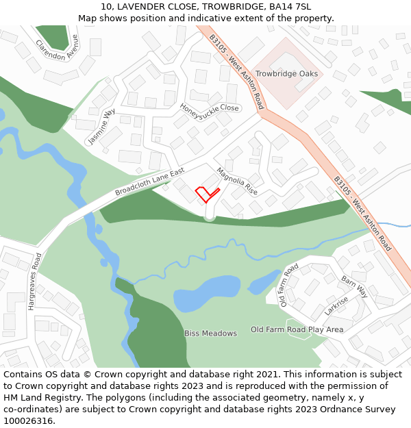 10, LAVENDER CLOSE, TROWBRIDGE, BA14 7SL: Location map and indicative extent of plot