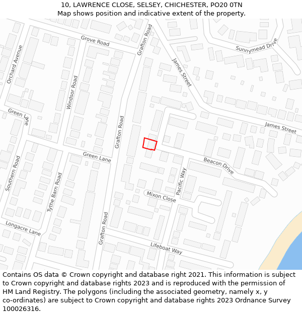 10, LAWRENCE CLOSE, SELSEY, CHICHESTER, PO20 0TN: Location map and indicative extent of plot