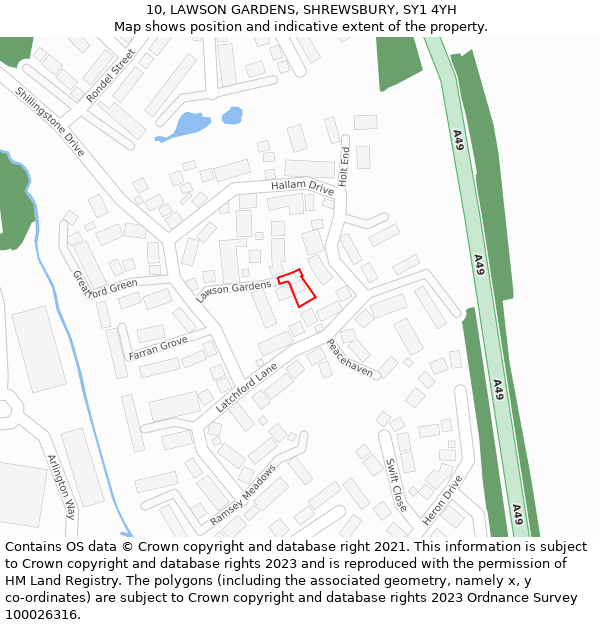 10, LAWSON GARDENS, SHREWSBURY, SY1 4YH: Location map and indicative extent of plot