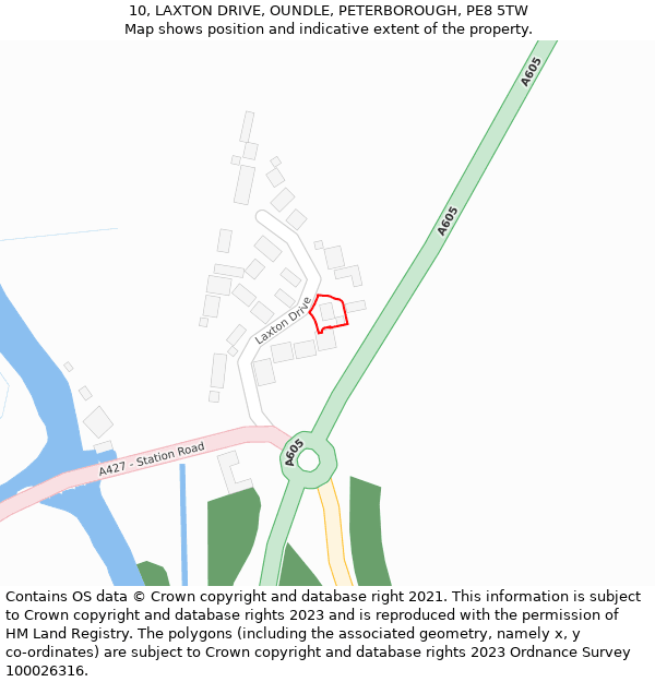 10, LAXTON DRIVE, OUNDLE, PETERBOROUGH, PE8 5TW: Location map and indicative extent of plot