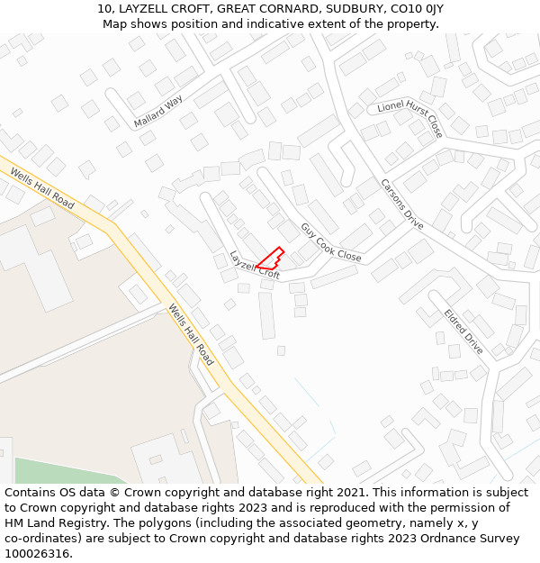 10, LAYZELL CROFT, GREAT CORNARD, SUDBURY, CO10 0JY: Location map and indicative extent of plot