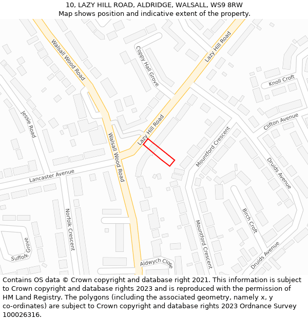 10, LAZY HILL ROAD, ALDRIDGE, WALSALL, WS9 8RW: Location map and indicative extent of plot