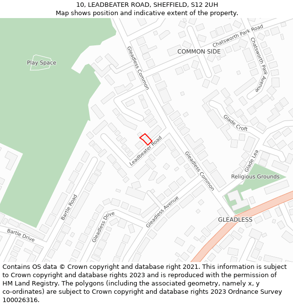 10, LEADBEATER ROAD, SHEFFIELD, S12 2UH: Location map and indicative extent of plot