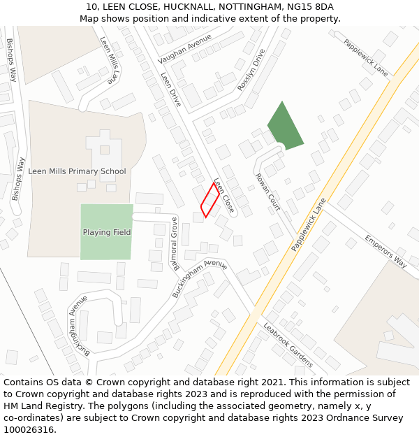 10, LEEN CLOSE, HUCKNALL, NOTTINGHAM, NG15 8DA: Location map and indicative extent of plot