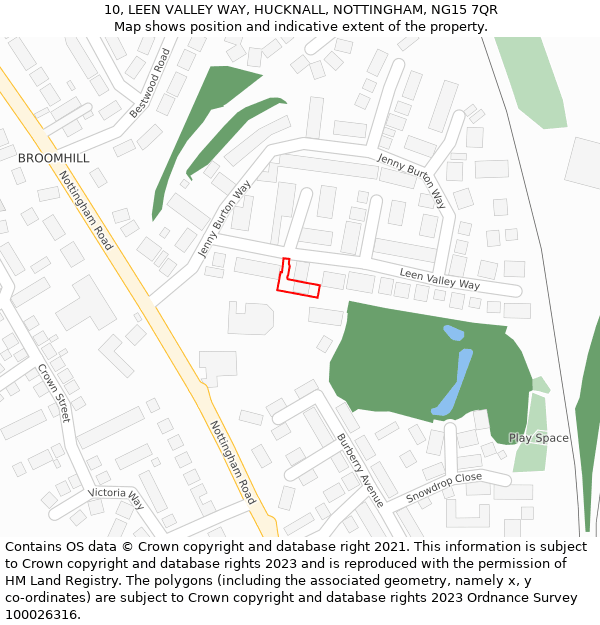 10, LEEN VALLEY WAY, HUCKNALL, NOTTINGHAM, NG15 7QR: Location map and indicative extent of plot