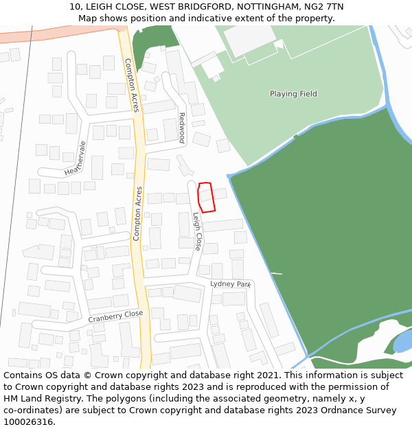 10, LEIGH CLOSE, WEST BRIDGFORD, NOTTINGHAM, NG2 7TN: Location map and indicative extent of plot