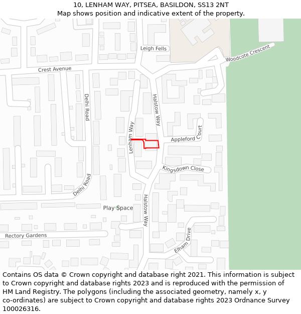 10, LENHAM WAY, PITSEA, BASILDON, SS13 2NT: Location map and indicative extent of plot