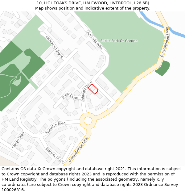 10, LIGHTOAKS DRIVE, HALEWOOD, LIVERPOOL, L26 6BJ: Location map and indicative extent of plot