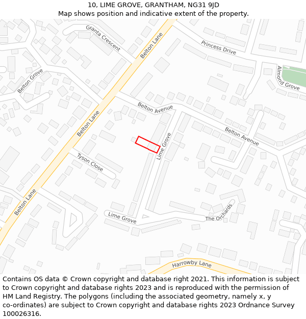 10, LIME GROVE, GRANTHAM, NG31 9JD: Location map and indicative extent of plot