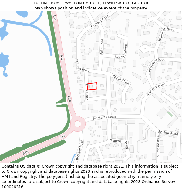 10, LIME ROAD, WALTON CARDIFF, TEWKESBURY, GL20 7RJ: Location map and indicative extent of plot