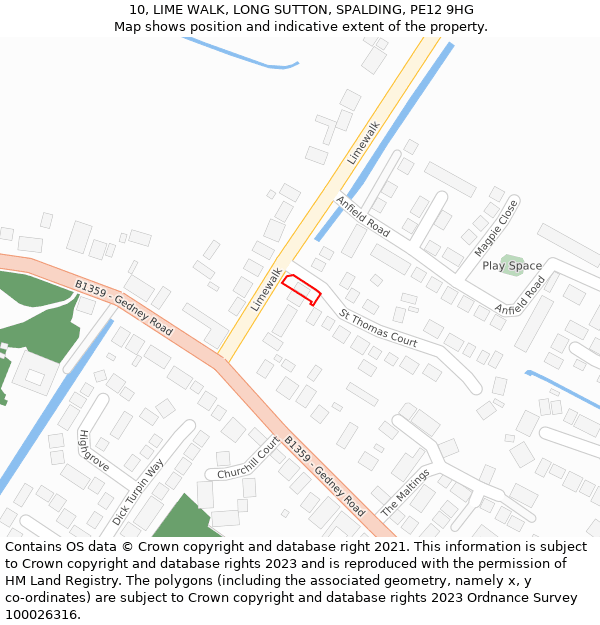 10, LIME WALK, LONG SUTTON, SPALDING, PE12 9HG: Location map and indicative extent of plot