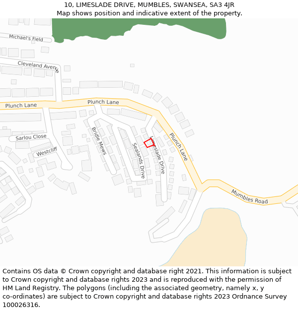 10, LIMESLADE DRIVE, MUMBLES, SWANSEA, SA3 4JR: Location map and indicative extent of plot