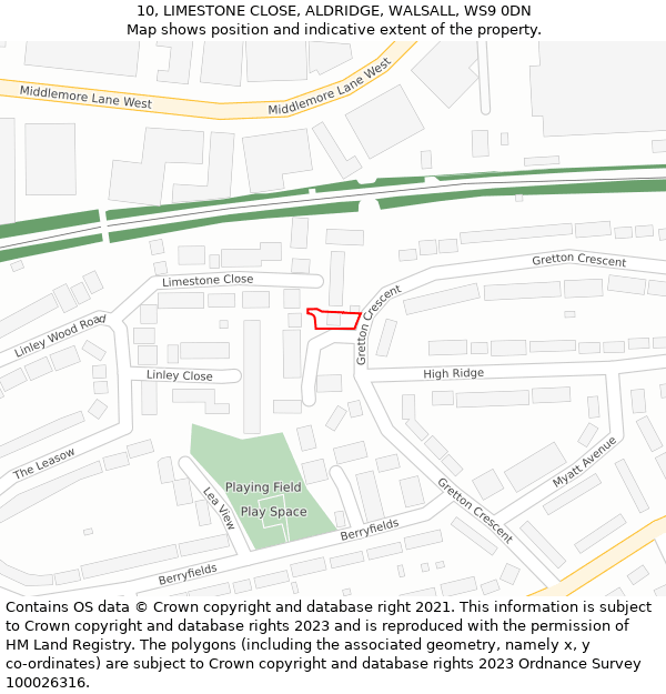 10, LIMESTONE CLOSE, ALDRIDGE, WALSALL, WS9 0DN: Location map and indicative extent of plot