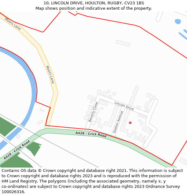 10, LINCOLN DRIVE, HOULTON, RUGBY, CV23 1BS: Location map and indicative extent of plot