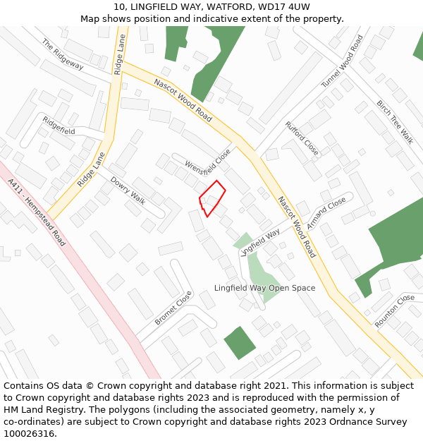 10, LINGFIELD WAY, WATFORD, WD17 4UW: Location map and indicative extent of plot