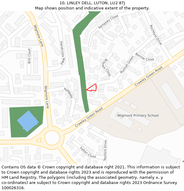 10, LINLEY DELL, LUTON, LU2 8TJ: Location map and indicative extent of plot