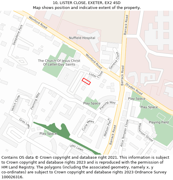 10, LISTER CLOSE, EXETER, EX2 4SD: Location map and indicative extent of plot