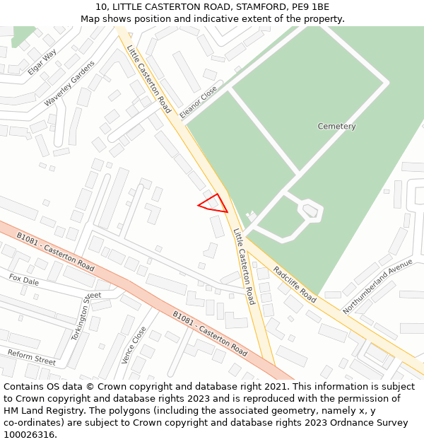 10, LITTLE CASTERTON ROAD, STAMFORD, PE9 1BE: Location map and indicative extent of plot