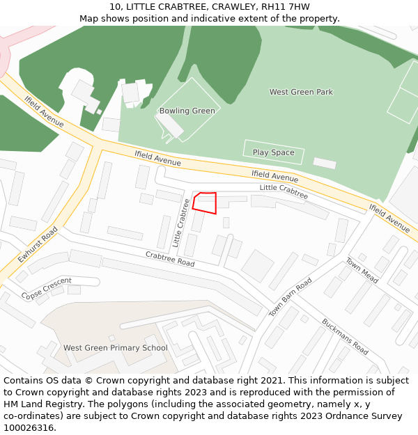 10, LITTLE CRABTREE, CRAWLEY, RH11 7HW: Location map and indicative extent of plot