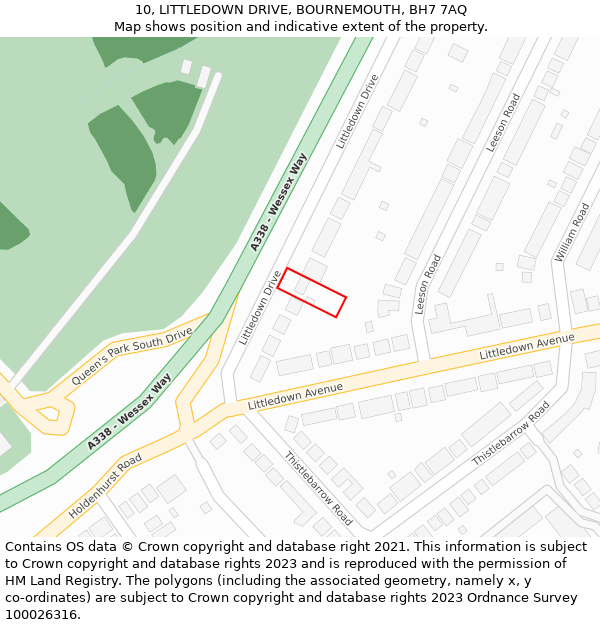 10, LITTLEDOWN DRIVE, BOURNEMOUTH, BH7 7AQ: Location map and indicative extent of plot