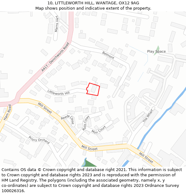 10, LITTLEWORTH HILL, WANTAGE, OX12 9AG: Location map and indicative extent of plot