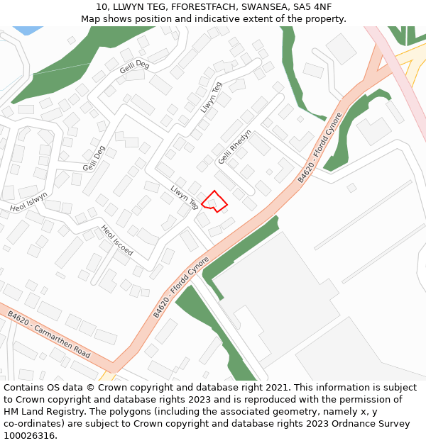 10, LLWYN TEG, FFORESTFACH, SWANSEA, SA5 4NF: Location map and indicative extent of plot