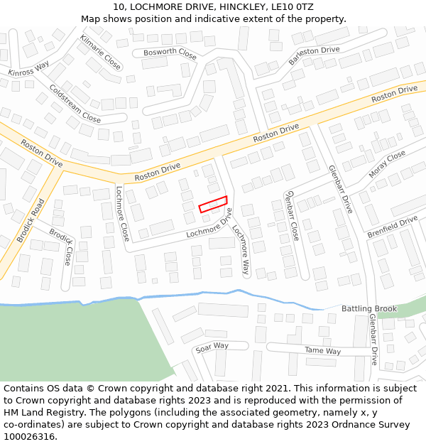 10, LOCHMORE DRIVE, HINCKLEY, LE10 0TZ: Location map and indicative extent of plot