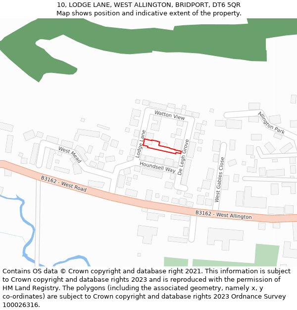 10, LODGE LANE, WEST ALLINGTON, BRIDPORT, DT6 5QR: Location map and indicative extent of plot