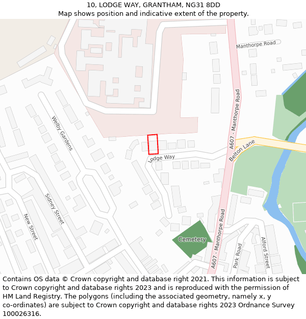 10, LODGE WAY, GRANTHAM, NG31 8DD: Location map and indicative extent of plot
