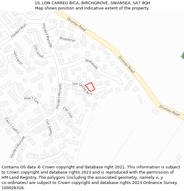 10, LON CARREG BICA, BIRCHGROVE, SWANSEA, SA7 9QH: Location map and indicative extent of plot