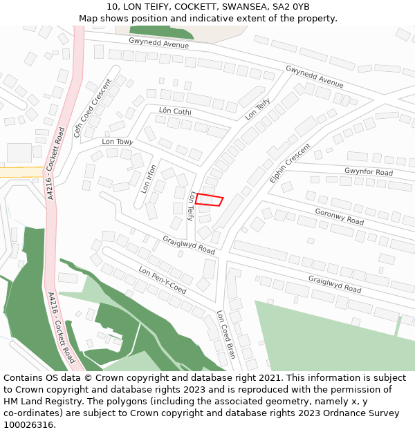 10, LON TEIFY, COCKETT, SWANSEA, SA2 0YB: Location map and indicative extent of plot