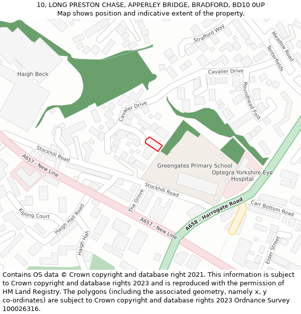 10, LONG PRESTON CHASE, APPERLEY BRIDGE, BRADFORD, BD10 0UP: Location map and indicative extent of plot