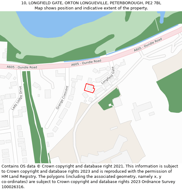 10, LONGFIELD GATE, ORTON LONGUEVILLE, PETERBOROUGH, PE2 7BL: Location map and indicative extent of plot
