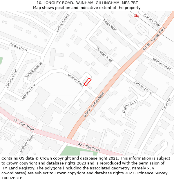 10, LONGLEY ROAD, RAINHAM, GILLINGHAM, ME8 7RT: Location map and indicative extent of plot