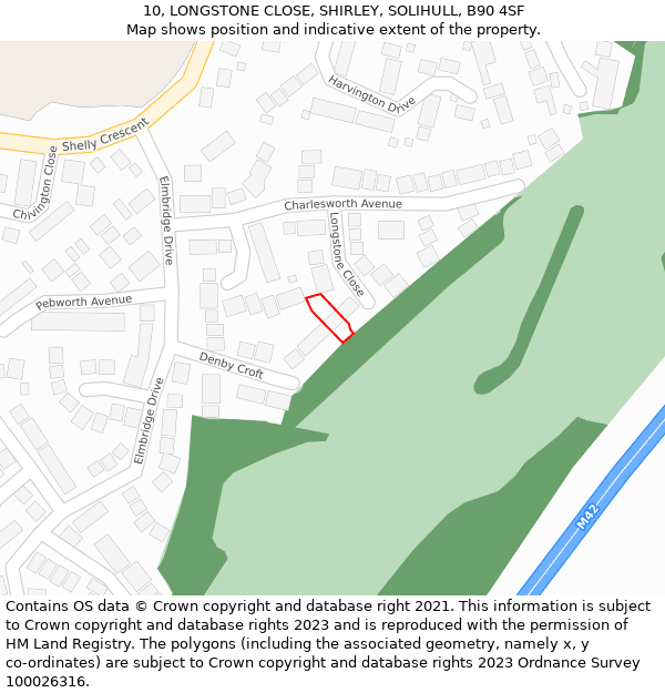 10, LONGSTONE CLOSE, SHIRLEY, SOLIHULL, B90 4SF: Location map and indicative extent of plot