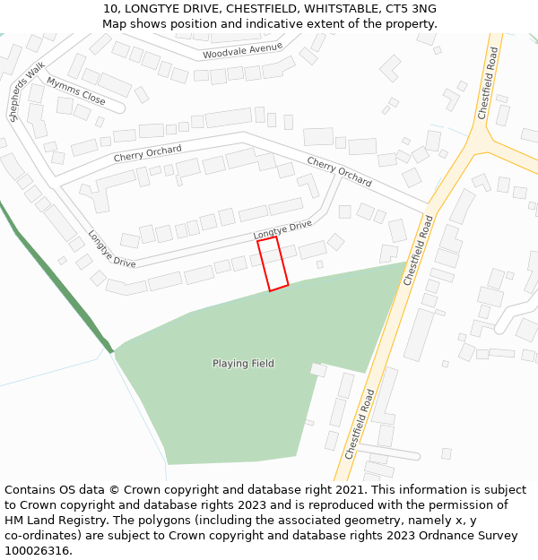 10, LONGTYE DRIVE, CHESTFIELD, WHITSTABLE, CT5 3NG: Location map and indicative extent of plot