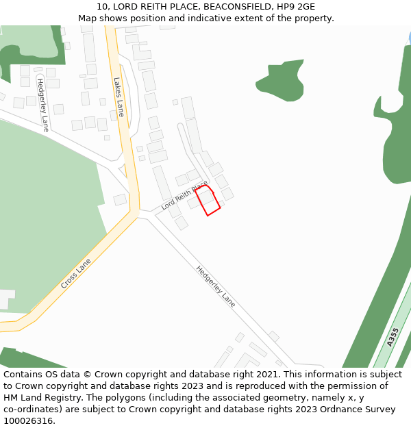 10, LORD REITH PLACE, BEACONSFIELD, HP9 2GE: Location map and indicative extent of plot