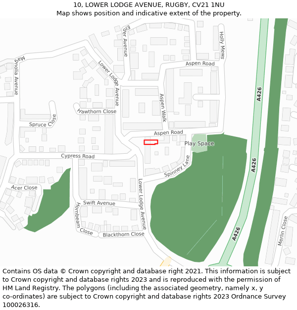 10, LOWER LODGE AVENUE, RUGBY, CV21 1NU: Location map and indicative extent of plot
