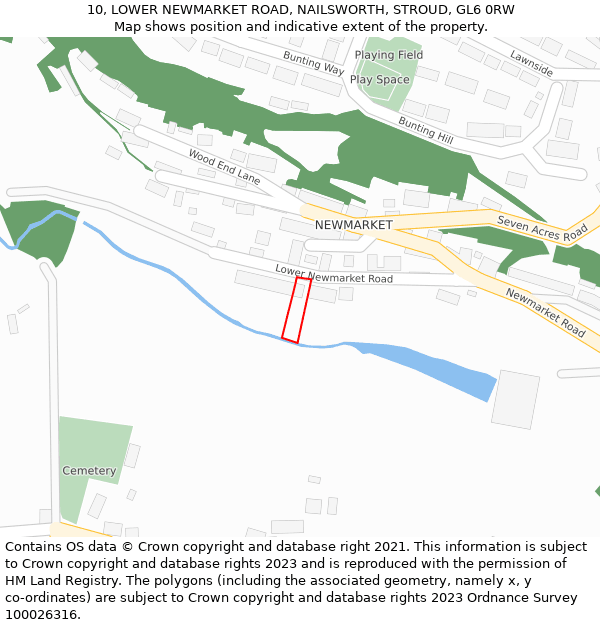 10, LOWER NEWMARKET ROAD, NAILSWORTH, STROUD, GL6 0RW: Location map and indicative extent of plot