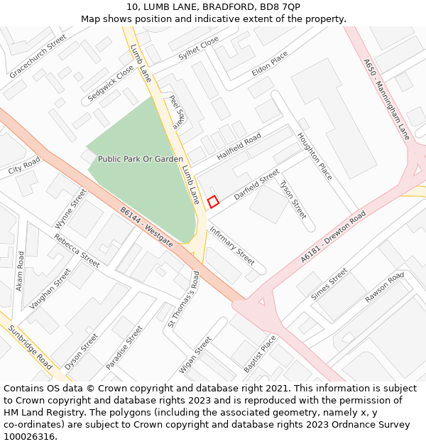 10, LUMB LANE, BRADFORD, BD8 7QP: Location map and indicative extent of plot