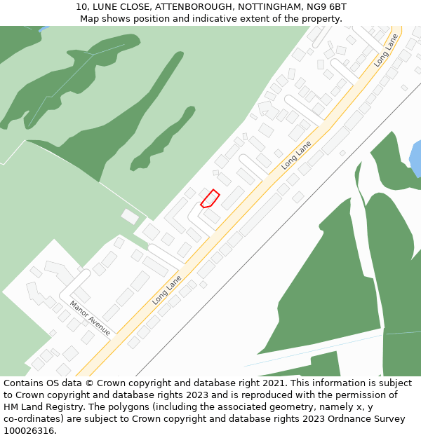 10, LUNE CLOSE, ATTENBOROUGH, NOTTINGHAM, NG9 6BT: Location map and indicative extent of plot