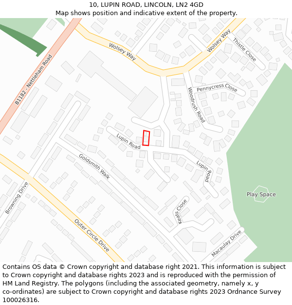 10, LUPIN ROAD, LINCOLN, LN2 4GD: Location map and indicative extent of plot