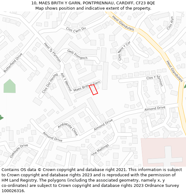 10, MAES BRITH Y GARN, PONTPRENNAU, CARDIFF, CF23 8QE: Location map and indicative extent of plot