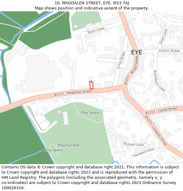 10, MAGDALEN STREET, EYE, IP23 7AJ: Location map and indicative extent of plot