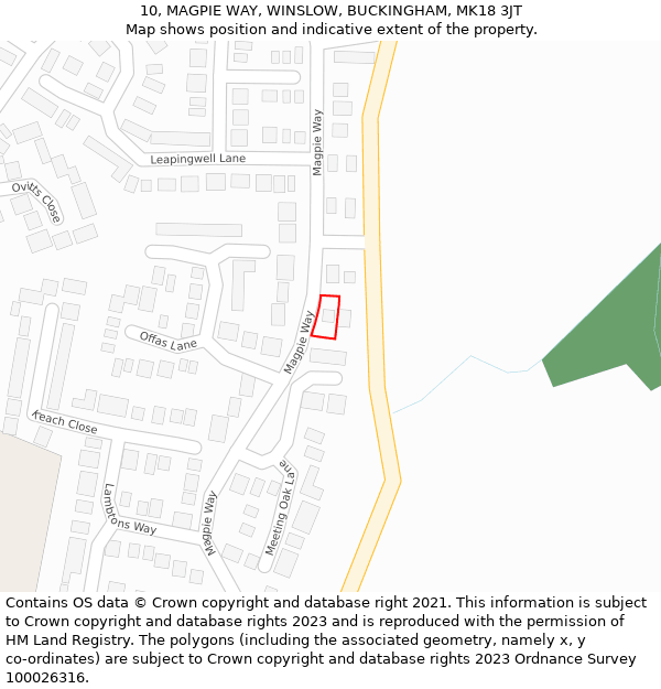 10, MAGPIE WAY, WINSLOW, BUCKINGHAM, MK18 3JT: Location map and indicative extent of plot