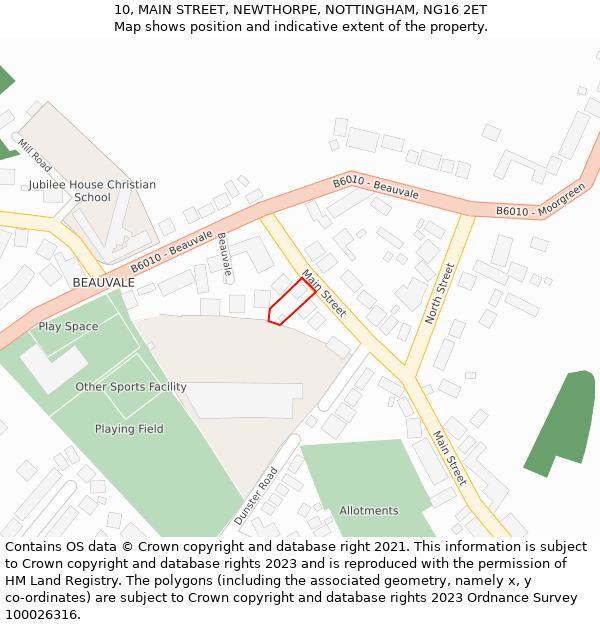 10, MAIN STREET, NEWTHORPE, NOTTINGHAM, NG16 2ET: Location map and indicative extent of plot