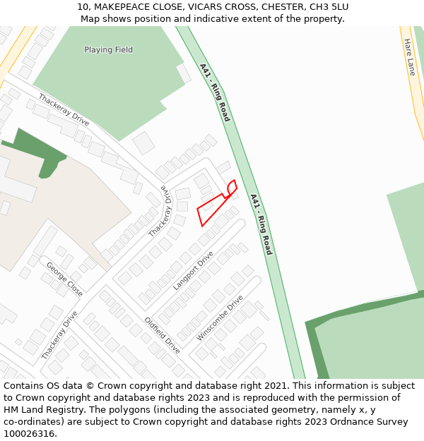 10, MAKEPEACE CLOSE, VICARS CROSS, CHESTER, CH3 5LU: Location map and indicative extent of plot