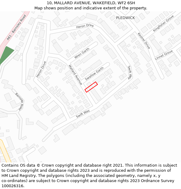 10, MALLARD AVENUE, WAKEFIELD, WF2 6SH: Location map and indicative extent of plot