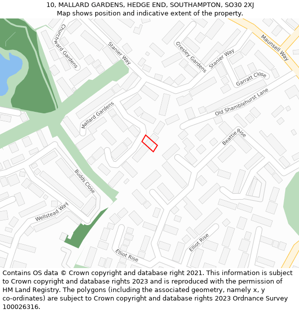 10, MALLARD GARDENS, HEDGE END, SOUTHAMPTON, SO30 2XJ: Location map and indicative extent of plot