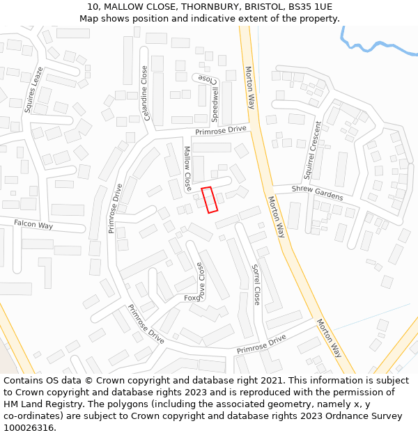 10, MALLOW CLOSE, THORNBURY, BRISTOL, BS35 1UE: Location map and indicative extent of plot